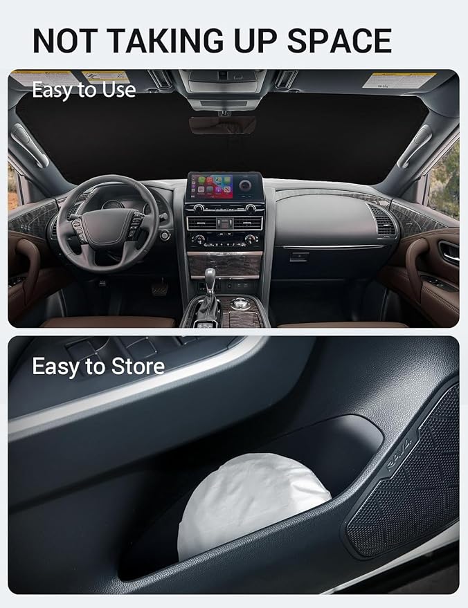 Proadsy Custom Fit Car Windshield Sun Shade for 2022-2026 Nissan Pathfinder | 240T Heat Shield, Drops Temp 54°F, Blocks 99% UV, Prevents Dashboard Cracking, Summer Parking & Beach Trips, Easy Twist-Fold - Image 9