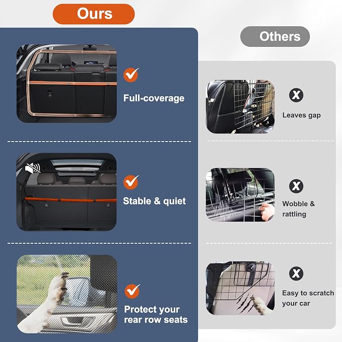 Dog Car Barrier for Back Seat & Trunk - 46" Wide for Compact SUV and Cars | Sturdy Metal Frame & Transparent Net Mesh Car Dog Barrier Tear-Resistance Full Cover Anti-Escape Visible Car Divider for Pet - Image 3
