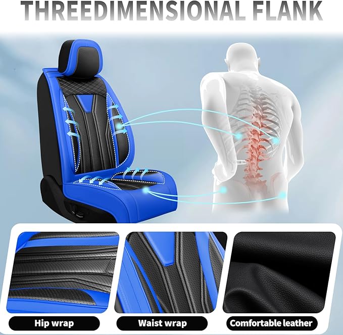 Fit Altima Car Seat Covers for Nissan Altima 2010-2025 2026- Full Set Premium Leather, Waterproof&Breathable, All-Weather Seat Cushion Protecto & Airbag Compatible, 2 Front Seat Blue & Black - Image 7