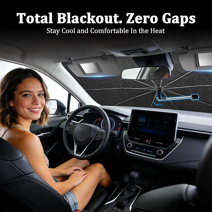 [2026 Upgraded] Windshield Sun Shade Umbrella(Large-57 L x 32" W) | Front Window Sunshade with Thermo Shield Fabric, Foldable Car Sun Visor for Heat Reduction and Interior Protection - Image 3