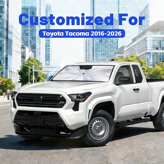 Car Windshield Sun Shade Umbrella for Toyota Tacoma 2016-2026, 1:1 Fit | [Reflective Coated Fabric] Car Shades Sun Visor Keep Car Cool and Protects Interior, Sunshade Umbrella for Front Window - Image 2