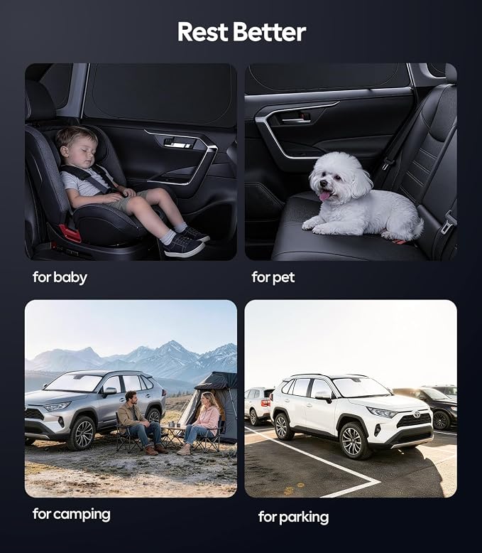 Wigoo 2026 8PC Full Set Window Sunshade for Toyota RAV4 2019-2025 | 7-Layer Cooler & Blacker, Ice-Crystal Tech, Full Set Shades With Windshield for Sun Block, Camping Accessories - Image 8