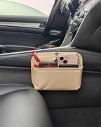 Car Seat Side Pocket Organizer for Car Doors and Consoles, Beige | Reusable Adhesive Car Storage Bag, Holds phones keys wallet sunglass etc, Suitable for all vehicles, PU Leather - Image 4