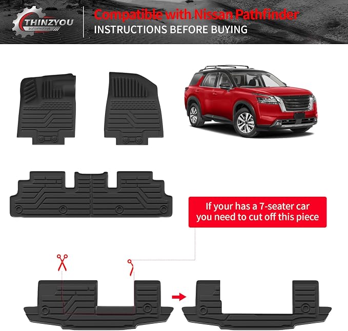 Floor Mats for 2022-2025 2026 Nissan Pathfinder 7&8 Seats | Trunk Mat Cargo Mat Cargo Liner TPE All Weather Back Seat Cover Protector 2024 Pathfinder Accessories - Image 5