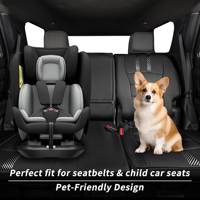 Tacoma Seat Covers Custom Fit for 2005-2011 Toyota Tacoma Double Cab/Crew Cab (Regular Seats),Waterproof Faux Leather Car Seat Protector-Full Set (Black & Carbon Fiber) - Image 3