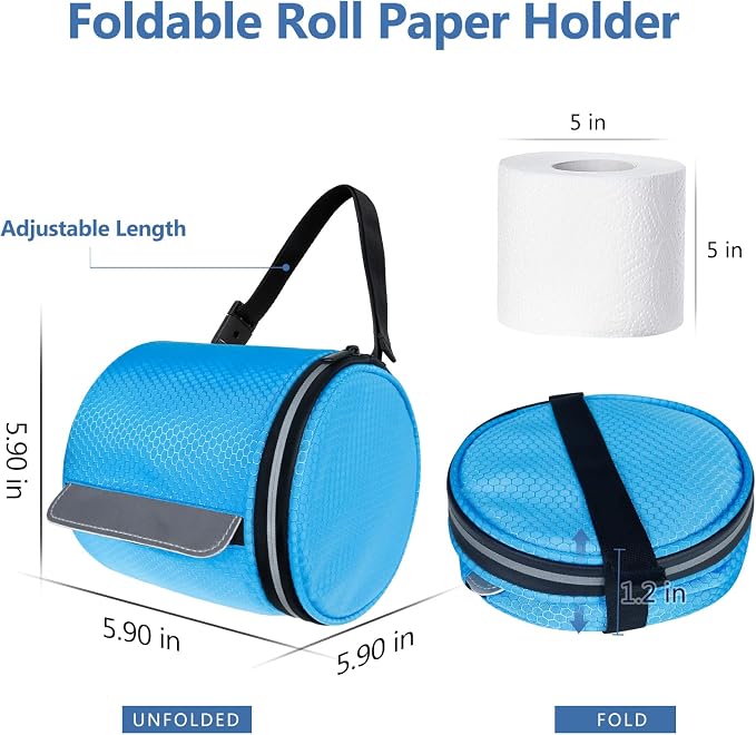 kakaforsa Hanging Toilet Paper Holder, Cat Proof, Water-Resistant, Blue | Portable roll paper case for camping, Bathroom, RV Car Travel, with zippered cover and hanging strap - Image 4