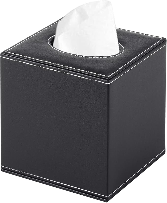 PU Leather Tissue Box Cover Square,Upgrade Large Size Napkin Holder Pumping Paper Case Dispenser,Facial Tissue Holder with Magnetic Bottom for Home Office Car Hotel Restaurant Black (Black-1) by RHCSZ