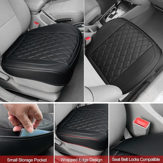 BEITK 1 Pack Leather Front Car Seat Bottom Cover Black | PU leather,Waterproof, Full Wrap, Non-slip, Universal Fit for Sedan Truck SUV, Easy to Install - Image 4