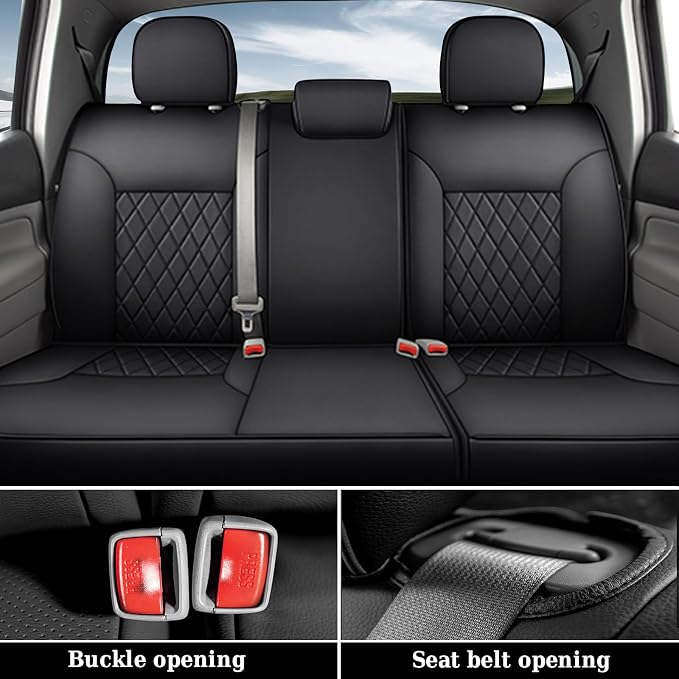 Coverado Tacoma Seat Covers Full Set, Faux Leather Seat Covers Custom Fit for 2005-2023 Toyota Tacoma Double/Crew Cab Base Prerunner SR5 Limited TRD Sport Interior Covers (Black) - Image 3