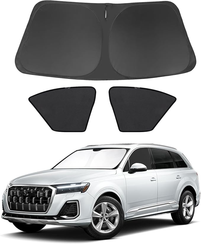 3PCS Car Window Shades Front Windshield Sun Shade Foldable Window Shade Custom Fit for Audi Q7 SUV 2016-2026 Accessories Car Shades for Front Windows Anti-UV Rays Block Heat by FannycCargoCover
