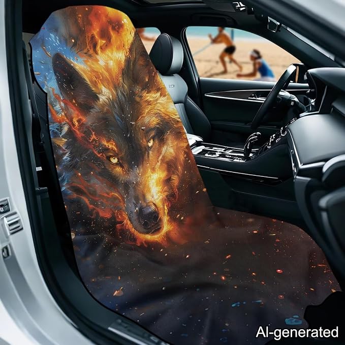 Horeset Wolf Flame Car Seat Towel Cover Soft Car Seat Protection Front Seats Automotive Protector Sports Car Towel Mat for SUV Trucks Cars Sedan Van - Image 2