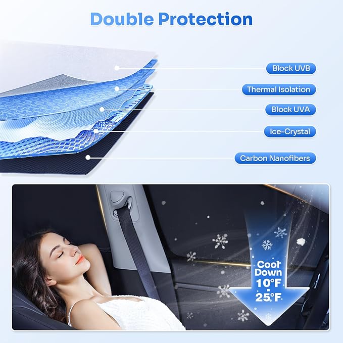 Canvcle Window Shades for 2018-2025 2026 Volkswagen VW Atlas Accessories Windshield Sun Shade Side Rear Window Cover Sunshade Sun Shield Privacy Protection for Camping Keep Vehicle Cool Black 8PCS - Image 4