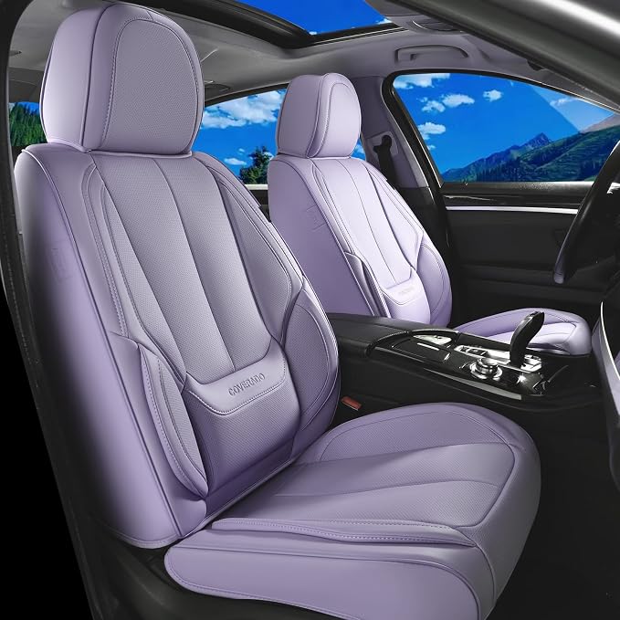 Coverado Seat Covers, Car Seat Covers Front Seats, Car Seat Cover, Car Seat Protector Waterproof, Car Seat Cushion Nappa Leather, Purple Seat Covers Carseat Cover Universal Fit for Most Cars by COVERADOAUTO