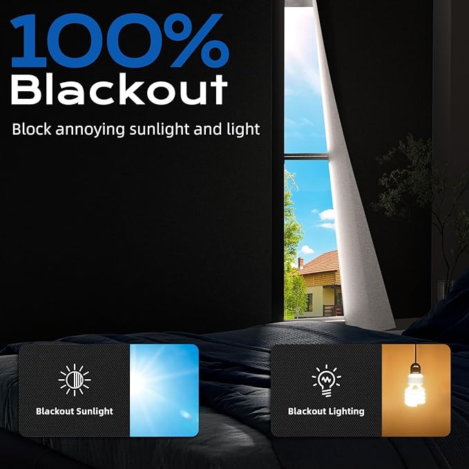 Blackout Curtains for Bedroom, 100" x 58" Portable Blackout Blinds No Drill | 100% Blackout Window Cover with Hook&Loop Strip, Temporary Blackout Shades, Blackout Window Film for Nursery Travel RV-Black - Image 2