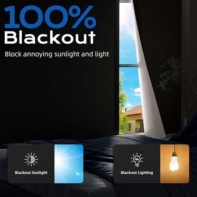 Blackout Curtains for Bedroom, 70" x 58" Portable Blackout Blinds No Drill | 100% Blackout Window Cover with Hook&Loop Strip, Temporary Blackout Shades, Blackout Window Film for Nursery Travel RV- Black - Image 2