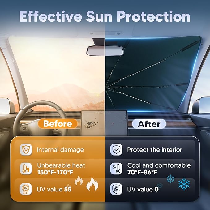 Autorder Windshield Sun Shade Umbrella for 2016-2020 Kia Sorento Accessories,Upgraded Ice Crystal Material,Easy Setup Umbrella Sunshade for Car Windshield,100% Sun Blocking - Image 4
