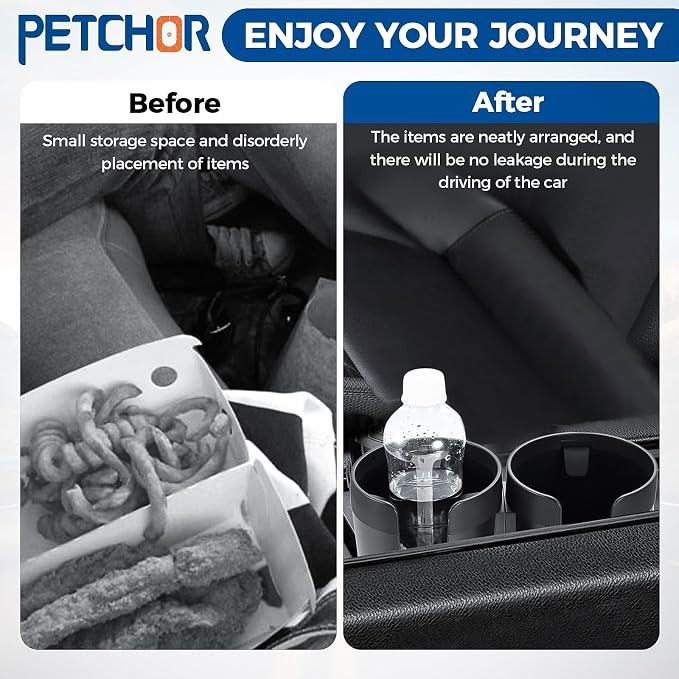 Large Dual Car Cup Holder Expander for Bottles Cups Snack Organizer | With Impact-resistant Silicone Edges for Anti-Slip Stability. All Purpose Car Cup Holder for Bottles Cups Snack Organizer - Image 6