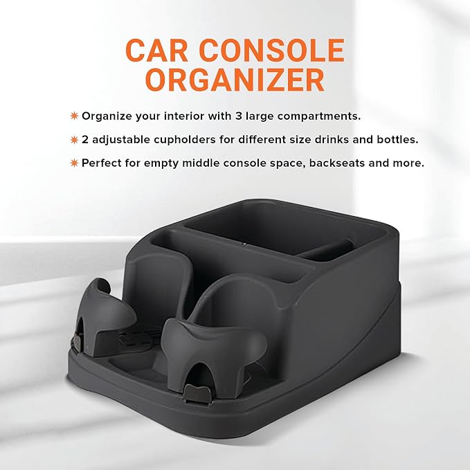 Armor All Car Console Organizer, Car Seat Organizer with 2 Adjustable Cup Holders, 3 Large Storage Compartments, Seatbelt for Secure Hold, Vehicle Middle Seat Organizer for Cars, Trucks, Minivans - Image 2