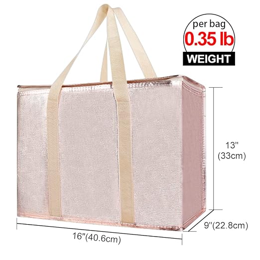 Bodaon 2-Pack Insulated Reusable Grocery Shopping Bag with Zippered Top, X-Large Frozen Foods Cold, Cooler Shopping Accessories, Insullated Bags, Insulated Food/Pizza Delivery Bag, Gold | Secure Zippered Top, Keep Frozen Foods Cold, Cooler Shopping Acc... - Image 2
