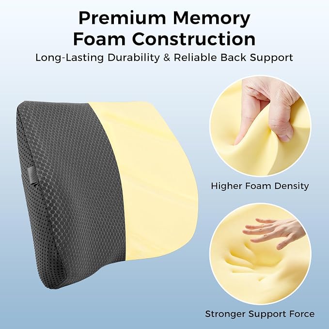 Lumbar Support Pillow for Car & Office Chair - High-Density Memory Foam Back Cushion for Sciatica & Lower Back Pain Relief - Non-Slip Support for Long Commutes & Desk Workers (3D Mesh Black) - Image 5