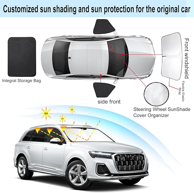3PCS Car Window Shades Front Windshield Sun Shade Foldable Window Shade Custom Fit for Audi Q7 SUV 2016-2026 Accessories Car Shades for Front Windows Anti-UV Rays Block Heat - Image 3