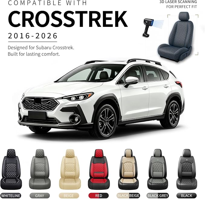 for Subaru Crosstrek 2016-2026 Car Seat Covers, Full Set, Black | Luxury Full Coverage Leather Seat Protectors, Waterproof Breathable, Non-Slip, Easy to Install, Airbag Compatible, All-Season - Image 3