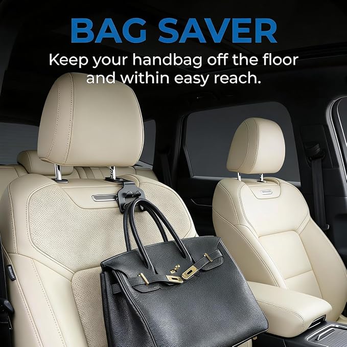 2PCS Car Seat Headrest Hooks, 2-in-1 Vehicle Backseat Hanger Organizer with Phone Holder, Automotive Seat Back Storage Holder Hook for Bag Purse Umbrella Purse, Universal Fit - Image 4