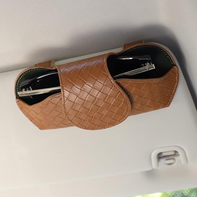 KINIVA Sunglasses Holder for Car Visor Leather Glasses Case with Clips for Car Visor Automotive Interior Visor Accessories Apply to All Car Models (09 Brown) - Image 6