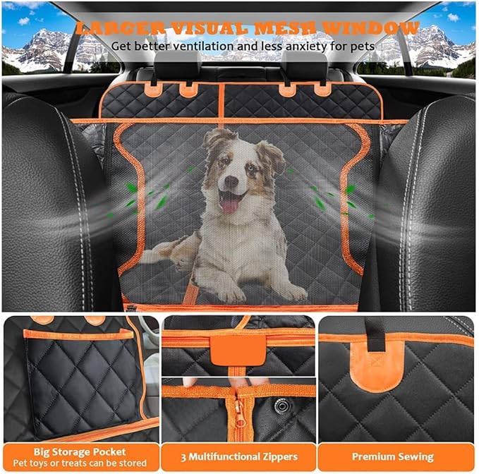 M/P Dog car seat Cover for Pets 100% Waterproof Seat Cover Hammock with Mesh Window 600 D Heavy Duty Scratch Proof Nonslip Durable Soft Back seat Cover for Cars Trucks and SUVs seat Covers - Image 5