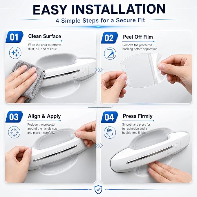 8PCS Clear Car Door Handle Protector – Transparent Anti-Scratch PET Film | Waterproof Adhesive Guard for Door Bowl & Rear View Mirror, Universal Paint Protection for Cars, SUVs, Trucks, Sedans - Image 2