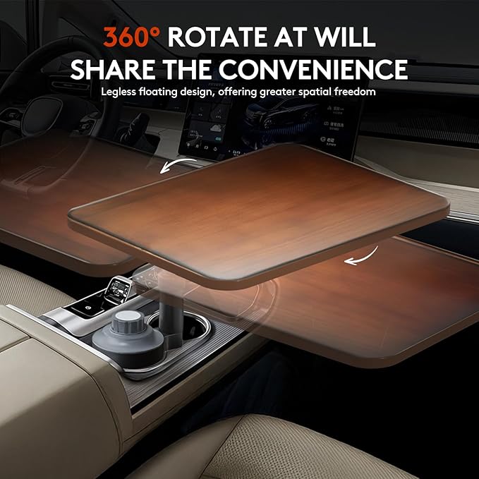 Car Tray Table & Car Laptop Desk, Height-Adjustable 360° Rotating Wood Car Laptop Mount, Steering Wheel Tray, Cup Holder Table,Compatible with Tesla & Most Vehicles Walnut - Image 2