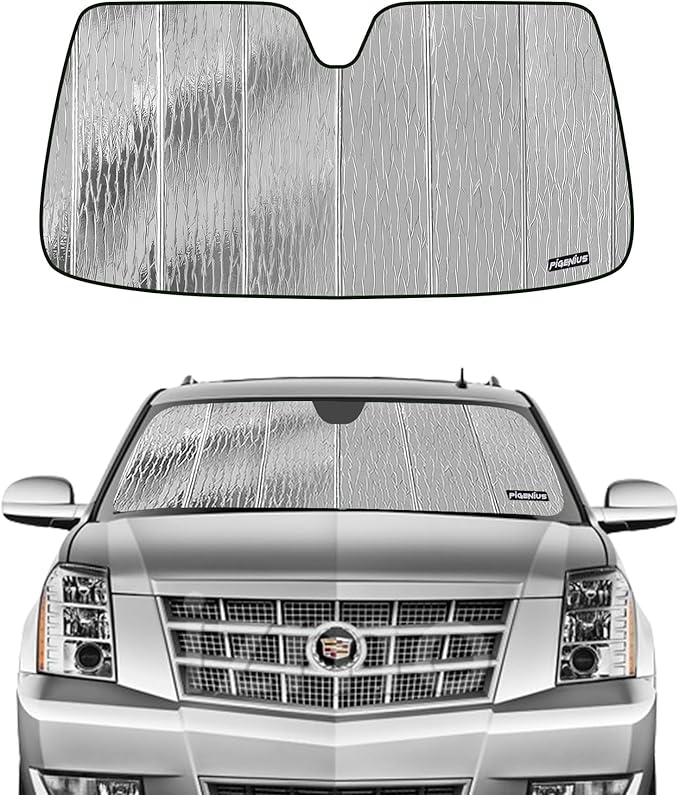 Pigenius Windshield Sun Shade for Chevy Tahoe Suburban 2021-2024, GMC Yukon/Yukon XL 2021-2024, Cadillac Escalade/Escalade ESV 2021-2024, Reversible Silver/Black by Pigenius