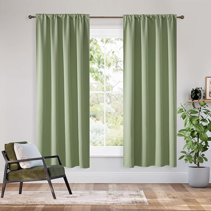 RYB HOME Bedroom Blackout Curtains 72 inches Long, 100% Blackout | Thermal Insulated, Noise Reducing, Curtains for Living Room Nursury, For Sleep, W34 x L72, Biscotti Beige by RYBHOME