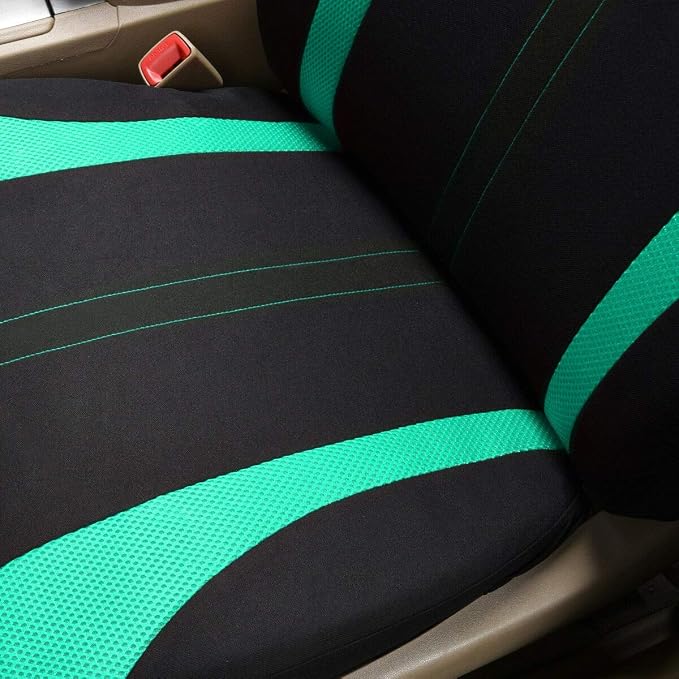 Flying Banner Car Seat Covers 2 Front Seats Mesh Fabric Splicing Polyester Cover Black with Green Color - Image 7