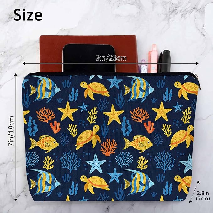 Sea Animal Makeup Bags Makeup Organizer, Ocean Sea Turtle Starfish Seaweed Flax Toiletry Bags Travel Cosmetic Bag Makeup Purse Pouch Skincare Bag Wallet Bags For Women Female Mom Daughter - Image 4