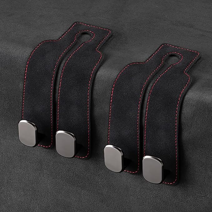 KINIVA Car Seat Headrest Storage Hooks, Set of 2, Suede PU Leather, Double Hooks (Black) - Image 5
