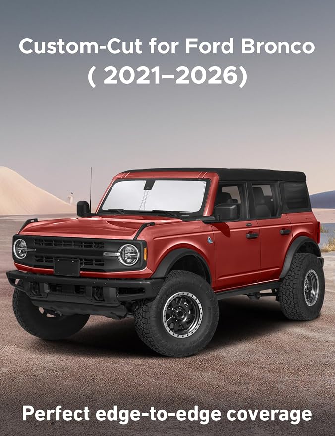 EcoNour Windshield Sunshade Compatible for Ford Bronco 2021-2024 2025 2026 | (Not for Bronco Sport) Sun Visor for Front Windshield & Window Sun Shade Cover, UV Heat Protector, Car Accessories - Image 2