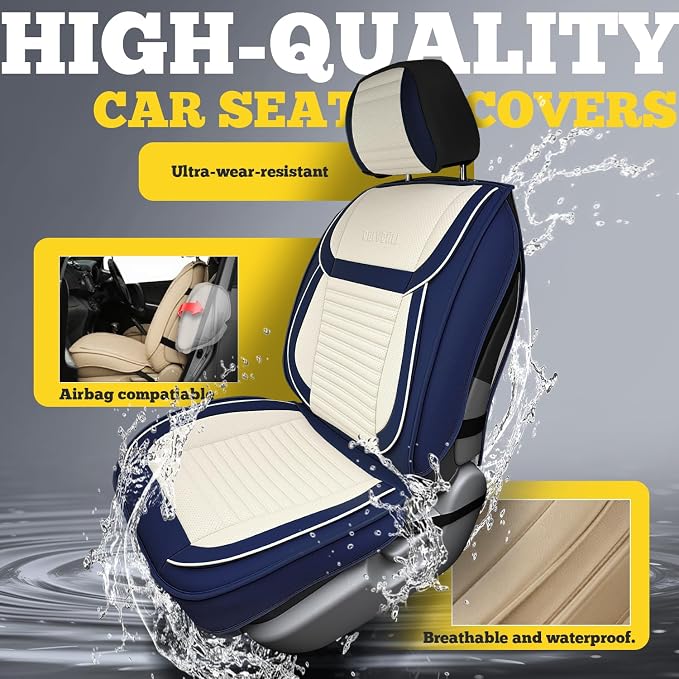 Car Seat Covers Full Set, Faux Nappa Leather, for Sedans and SUVs | Full Set, Waterproof, Airbag Compatible - Image 6
