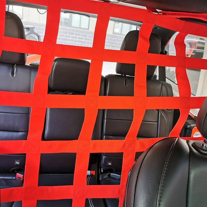 Rear Seat Dog Barrier Net Divider for Jeep Wrangler JK JL JT 2007-2025 | Fits Jeep Wrangler JK JL & Gladiator JT 2/4 Door, Red, Thickened Polyester Pet & Child Safety Barrier, No-Tool Install - Image 8