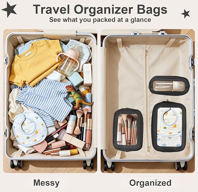 3PCS Clear Makeup Bags with Handles, TSA Approved Toiletry Bags, Diaper Bag Organizer Pouch, TPU Car Storage Organizer with Zippers, Waterproof Travel Organizer Bag for Women - Image 9