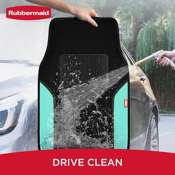 Rubbermaid Car Mats, Carpeted Floor Car Mat with Faux Leather & Built-in Heel Pad, Two-Tone Car Rug Floor Mats, Stylish Carpeted Floor Mats for Cars, Trucks & SUVs Mint Color - Image 5