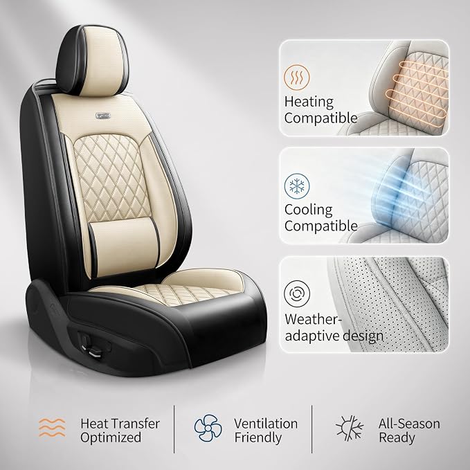 for Subaru Forester 2009-2026 Car Seat Covers, Full Set, Beige | Luxury Full Coverage Leather Seat Protectors, Waterproof Breathable, Non-Slip, Easy to Install, Airbag Compatible, All-Season - Image 9