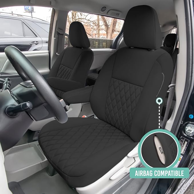 FH Group Custom Fit Car Seat Covers Specifically Made for 2011-2020 Toyota Sienna 7 Seater with Ultraflex Neoprene Water Resistant Automotive Seat Covers - Full Set Black - Image 2