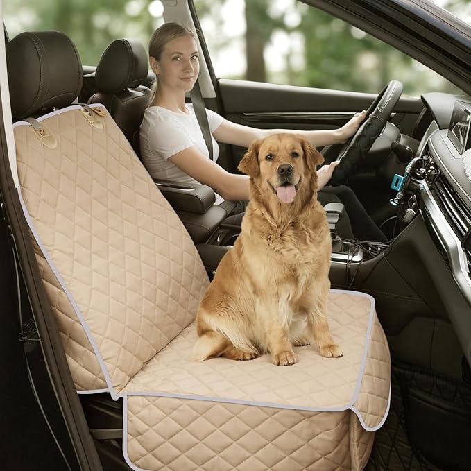 Bark Lover Deluxe Dog Seat Cover for Front Seat-More Durable Spill-Resistant Front Seat Protector, High Heat Resistant and Nonslip Front Seat Cover for Dogs Kids, Universal Size (Warm Beige,1 Pack) - Image 2