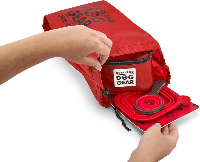 Mobile Dog Gear, Dine Away Dog Travel Bag for Medium and Large Dogs, Includes Lined Food Carriers and 2 Collapsible Dog Bowl, Collapsible Scooper and Placemat, Red - Image 3