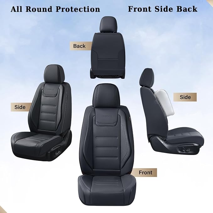Coverado Car Seat Covers, Front Covers for Cars, Car Seat Cover Front Seats, Car Seat Protector Waterproof, Leather Car Seat Cushion, Universal Interior Covers Seat Protectors for Most Cars Black - Image 8
