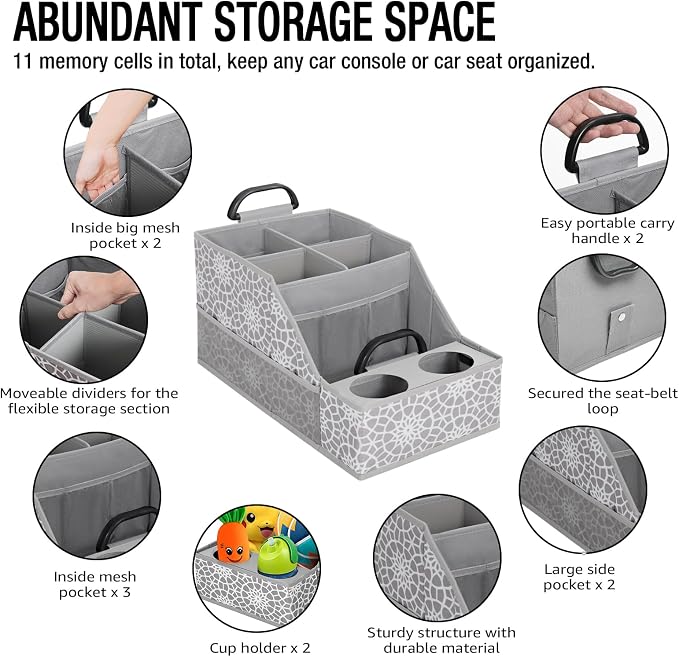 MULISOFT Car Seat Organizer- Backseat Car Organizer with 12 Storages Compartments and 2 Cup Holders, Organizers and Storage, Front Seat for Travel Kids,Gray - Image 3