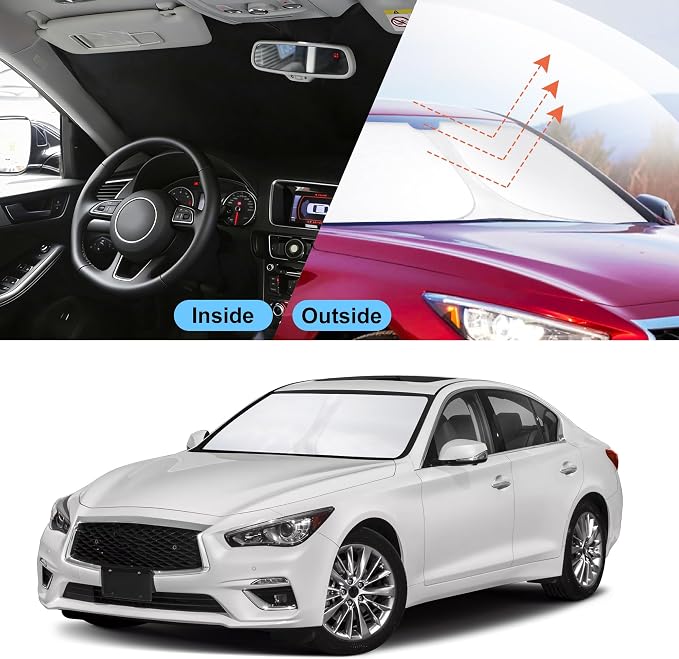 Front Windshield Sun Shade Foldable Car Front Window Sun Shade Windshield Shade Custom Fit for 2014-2024 Infiniti Q50 Block UV Rays Car Accessories Heat Keep Cooler - Image 5