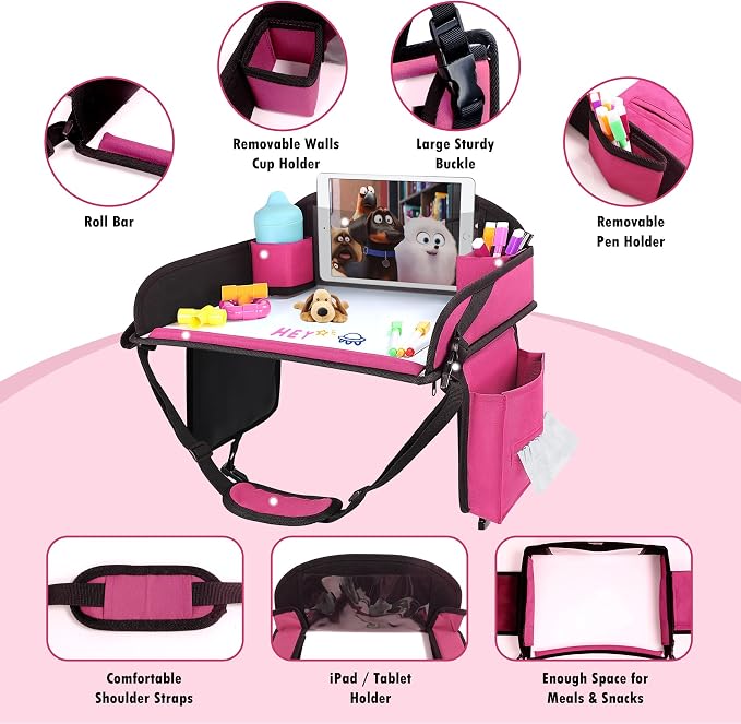 Car Seat Tray,Toddler Road Trip Essentials With Drawing Kit | Road Trip Essentials Accessories Lap Tray with iPad Holder Stand & Dry Erase Board as Travel Gifts for Kid,2PC - Image 4