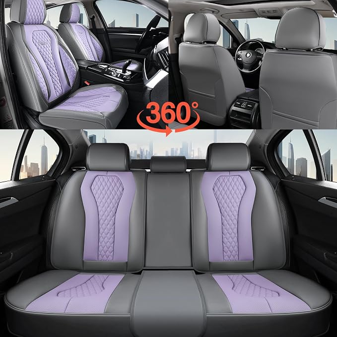 Coverado Automotive Seat Covers, Car Seat Covers Full Set, Purple Car Seat Cover, Car Seat Covers Front Seats Back Seat Cover, Waterproof Car Seat Cushion,Leather Seat Protector Fit for Most Cars - Image 8